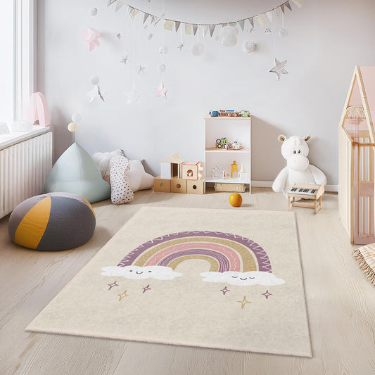 Cute Rainbow Kids Rug, Rectangular Playroom Carpet, Nursery Decor, Colorful Rainbow Mat, Kids Room Floor Rug, Soft Play Mat