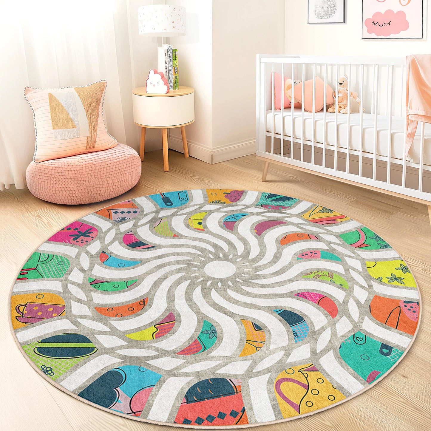 Bunter Spiral-Kinderteppich: Weiche Spielmatte, Kinderzimmerdekoration