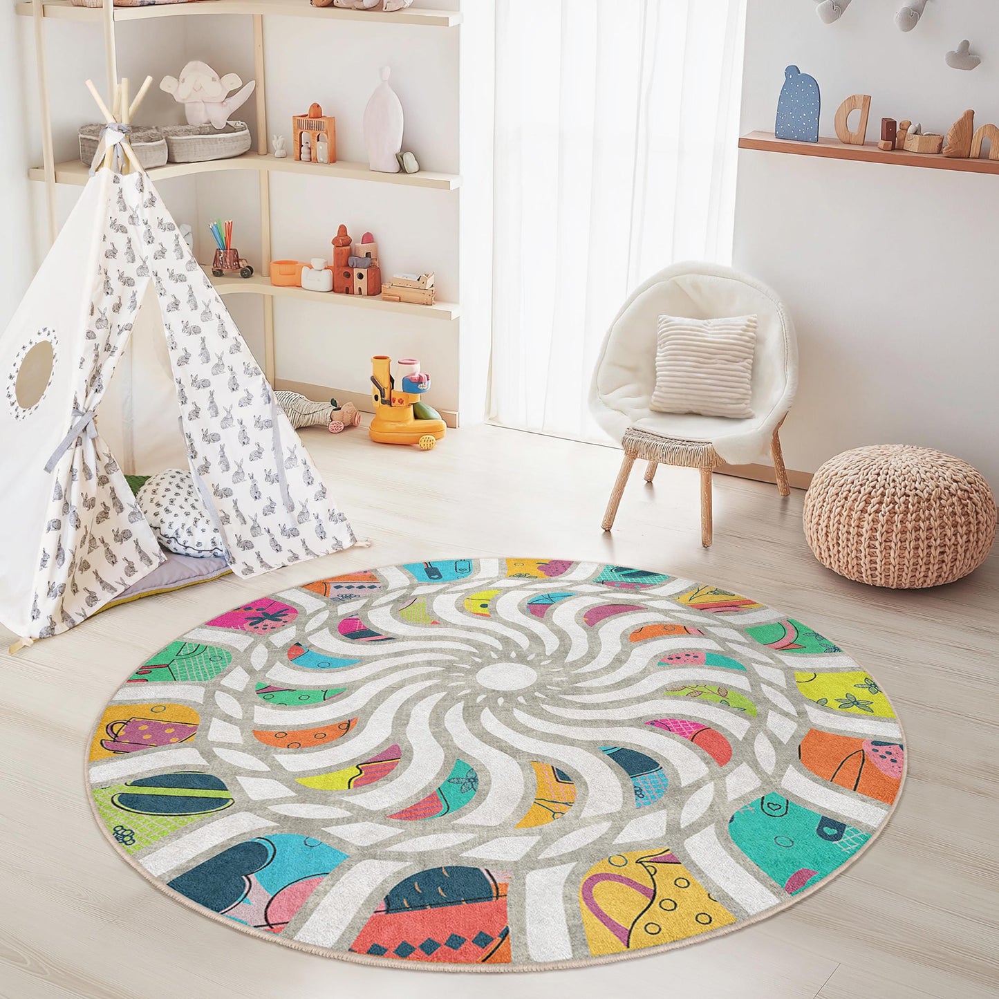 Bunter Spiral-Kinderteppich: Weiche Spielmatte, Kinderzimmerdekoration