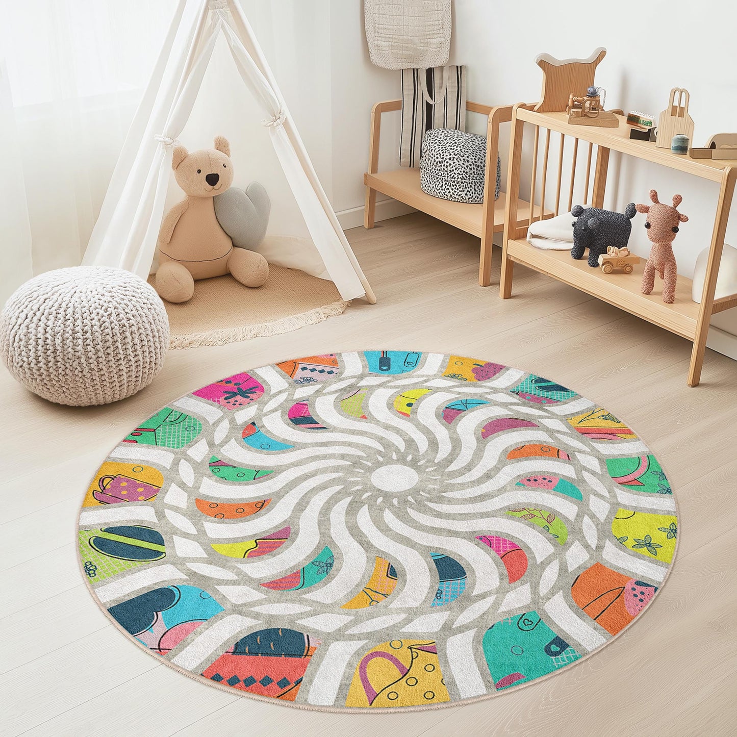 Bunter Spiral-Kinderteppich: Weiche Spielmatte, Kinderzimmerdekoration