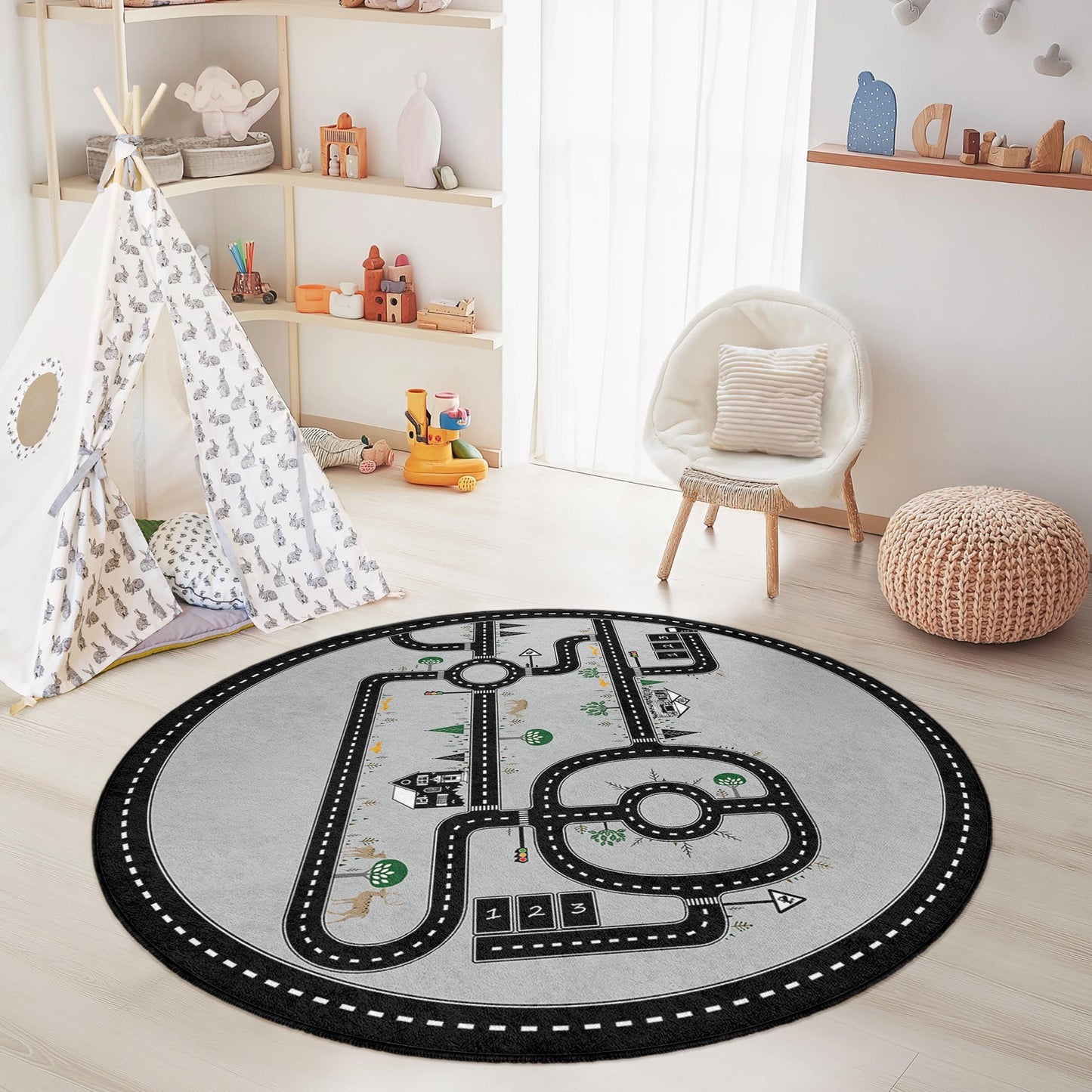 Spielteppich mit Straßenkartenmotiv, interaktiver Kinderzimmerteppich, weiche Spielmatte für Kinder, Spielzimmerdekoration, fantasievoller Spielteppich