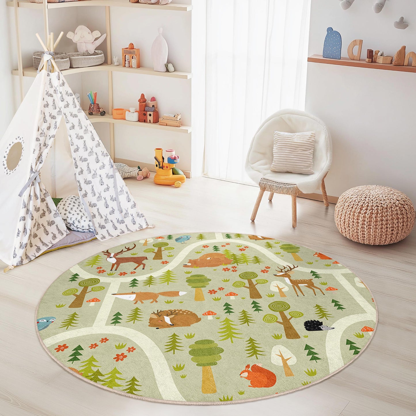 Waldabenteuer-Spielteppich für Kinder: Spielmatte mit Waldtieren