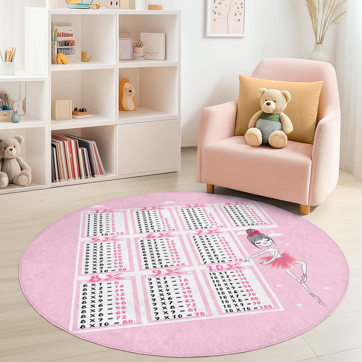 Runder Ballett-Teppich für Kinder, rosa Ballett-Teppich, Spielzimmer-Deko, Lernmatte, weicher Spielteppich für Mädchen