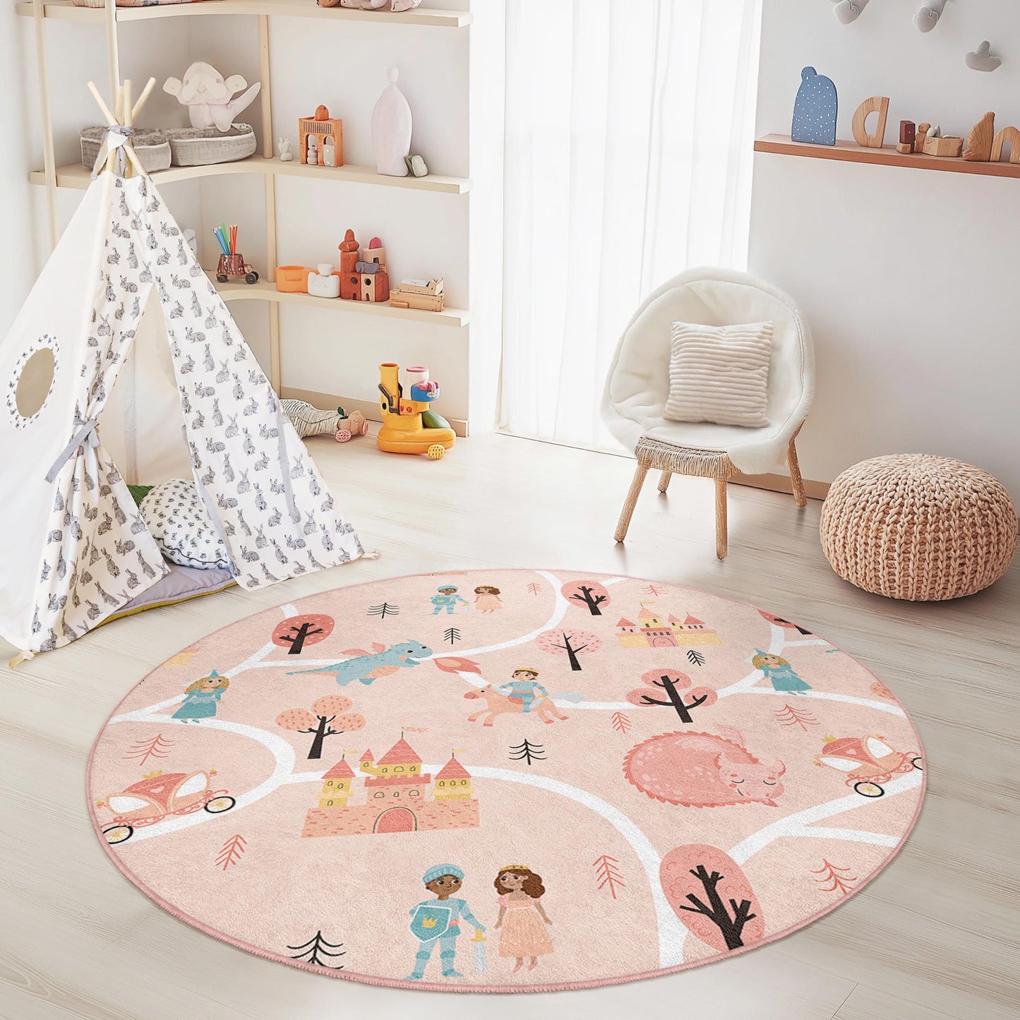 Märchenhafter Abenteuer-Spielteppich für Kinder, Prinzessinnenschloss-Spielteppich für Kinder, Magische Kinderzimmerdekoration, Fantasievolle Spielmatte für Kinder