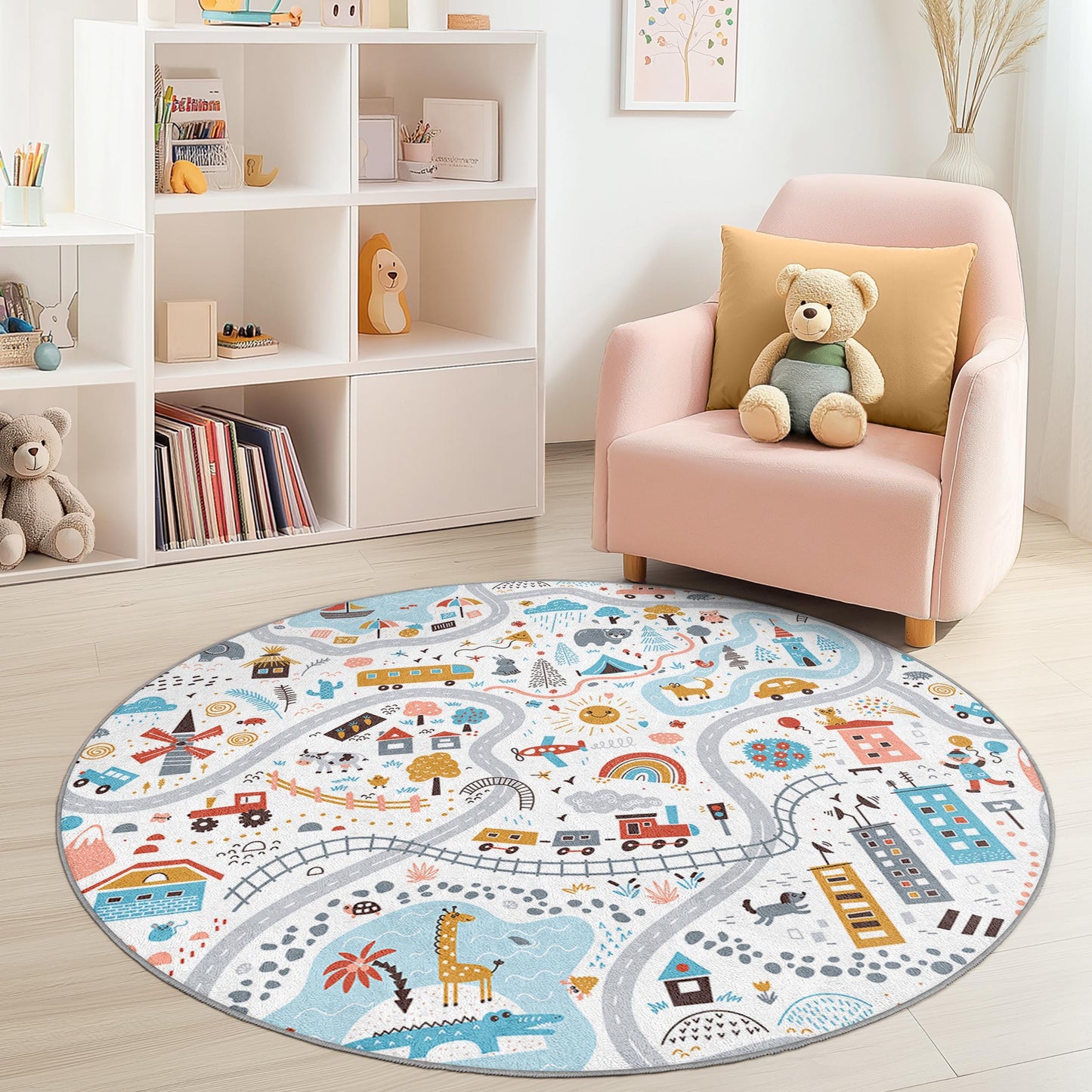 Bunter Abenteuer-Spielteppich, runder Kinderteppich, Spielmatte mit Kartenmotiv, Kinderzimmerdeko, Teppich für Kleinkinderzimmer, Kreativer Lernbereich