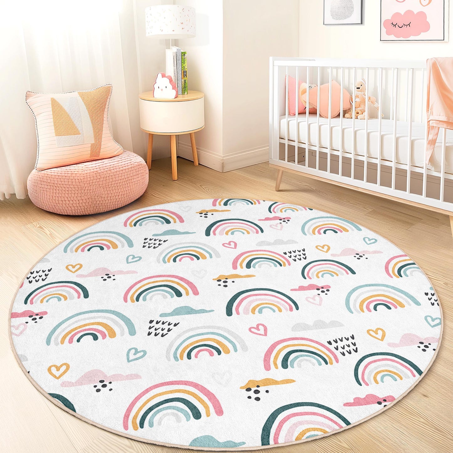 Regenbogen-Spielteppich für Kinder: Weicher Kinderzimmerteppich mit Wolkenmotiv