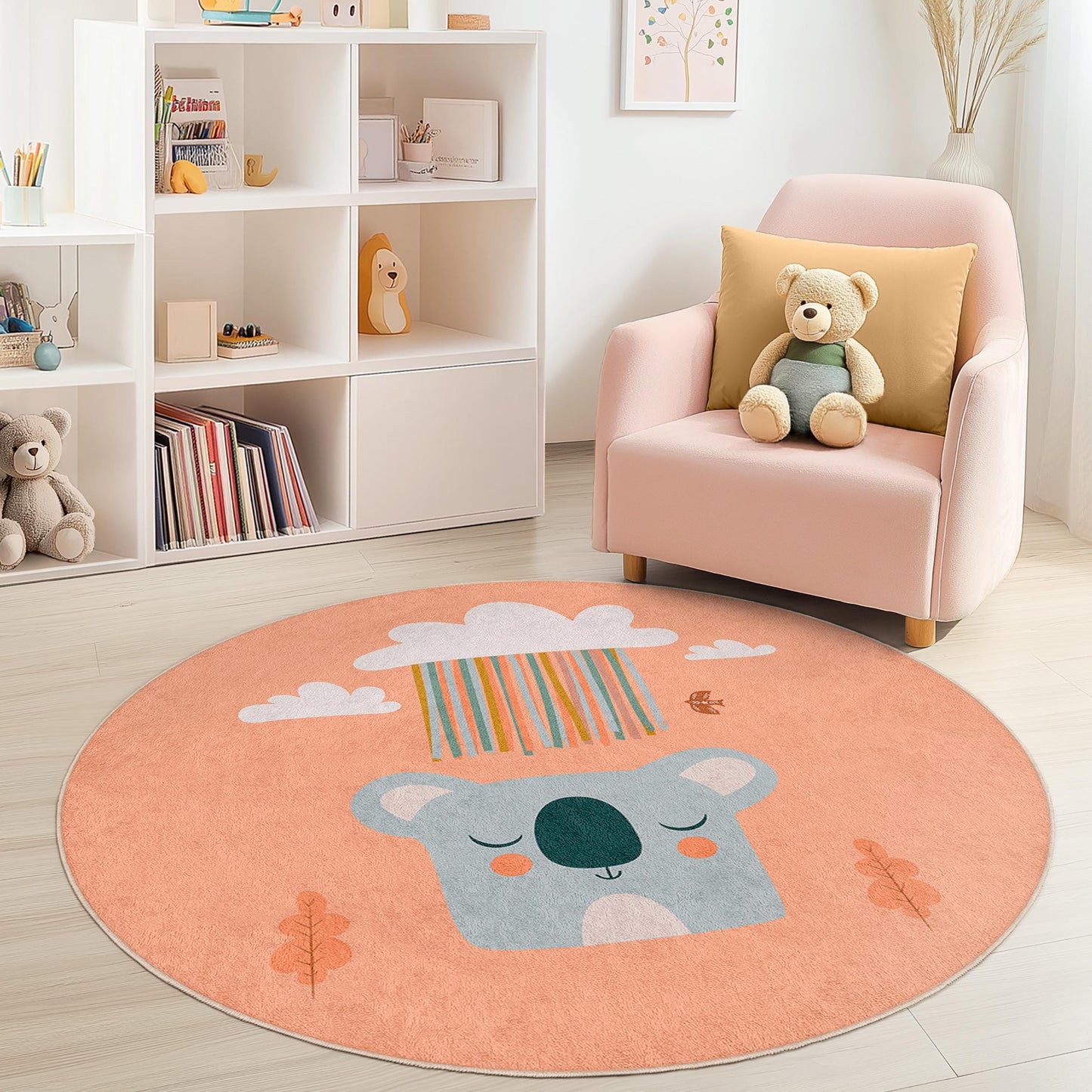 Niedlicher runder Koala-Kinderteppich, Tiermotiv-Kinderzimmerdeko, weiche Spielmatte fürs Kinderzimmer, bezaubernder runder Teppich fürs Spielzimmer