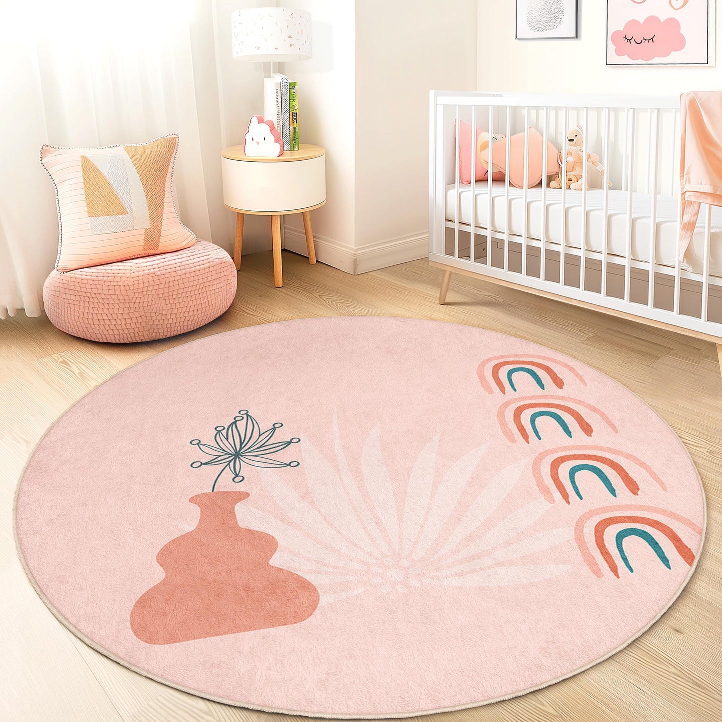 Runder Regenbogen-Teppich fürs Kinderzimmer, Boho-Regenbogen-Teppich, verspielter runder Teppich fürs Babyzimmer, Kinderzimmer-Deko