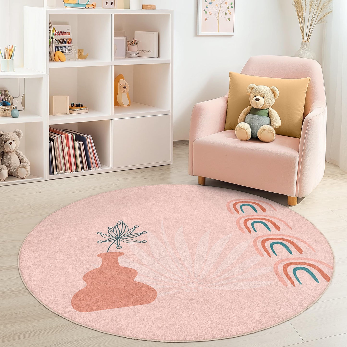 Runder Regenbogen-Teppich fürs Kinderzimmer, Boho-Regenbogen-Teppich, verspielter runder Teppich fürs Babyzimmer, Kinderzimmer-Deko