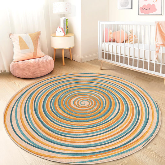 Colorful Spiral Pattern Round Area Rug, Vibrant Round Carpet for Kids Room, Soft Play Mat, Nursery Decor, Modern Round Rug