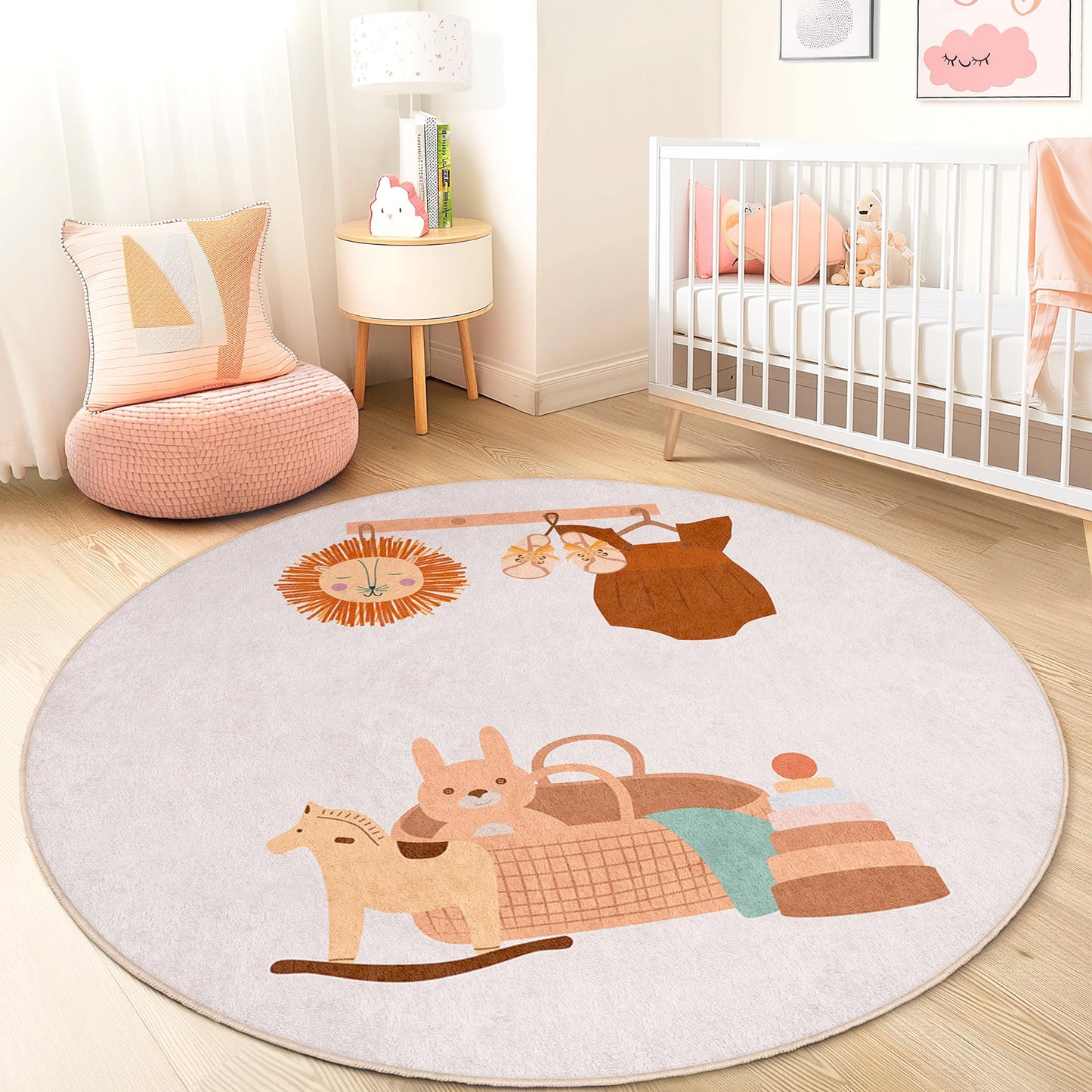 Niedlicher runder Spielteppich für Kinder, Tiermotiv-Deko fürs Kinderzimmer, Spielzimmerteppich, weicher runder Teppich für Kinder, Bodenbelag fürs Babyzimmer, Spielmatte fürs Kinderzimmer