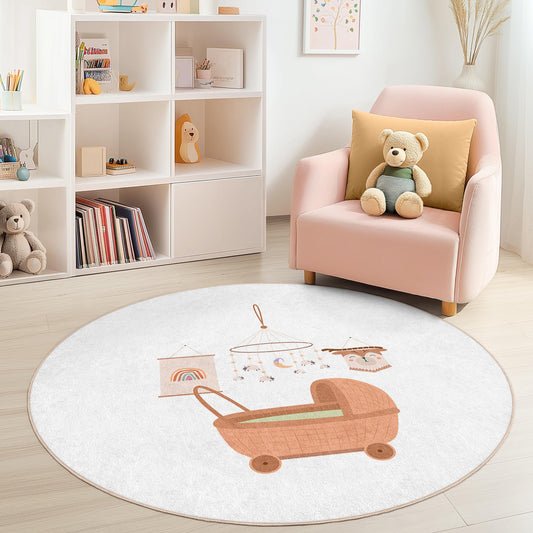 Whimsical Rainbow Round Play Rug for Kids Room, Soft Nursery Rug, Colorful Baby Room Decor, Kids Play Mat, Round Carpet for Playroom