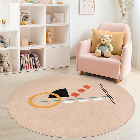 Colorful Geometric Round Rug for Kids, Soft Round Play Mat, Fun Nursery Decor, Kids Room Carpet, Vibrant Round Area Rug