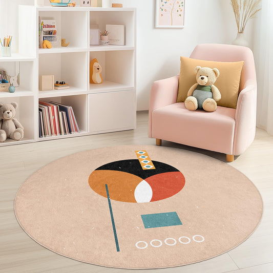 Geometric Circle Area Rug, Modern Round Rug for Kids Room, Playroom Decor, Soft Play Mat, Colorful Round Carpet