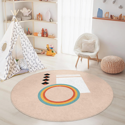 Colorful Round Play Rug for Kids, Vibrant Circular Carpet, Soft Playroom Mat, Nursery Decor, Fun Kids Room Accent