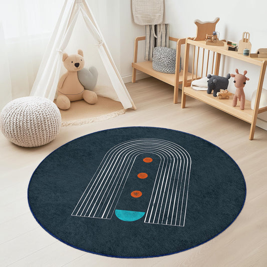 Rainbow Arch Round Rug for Kids Room, Colorful Nursery Carpet, Playroom Decor, Soft Circular Mat, Kids Area Rug