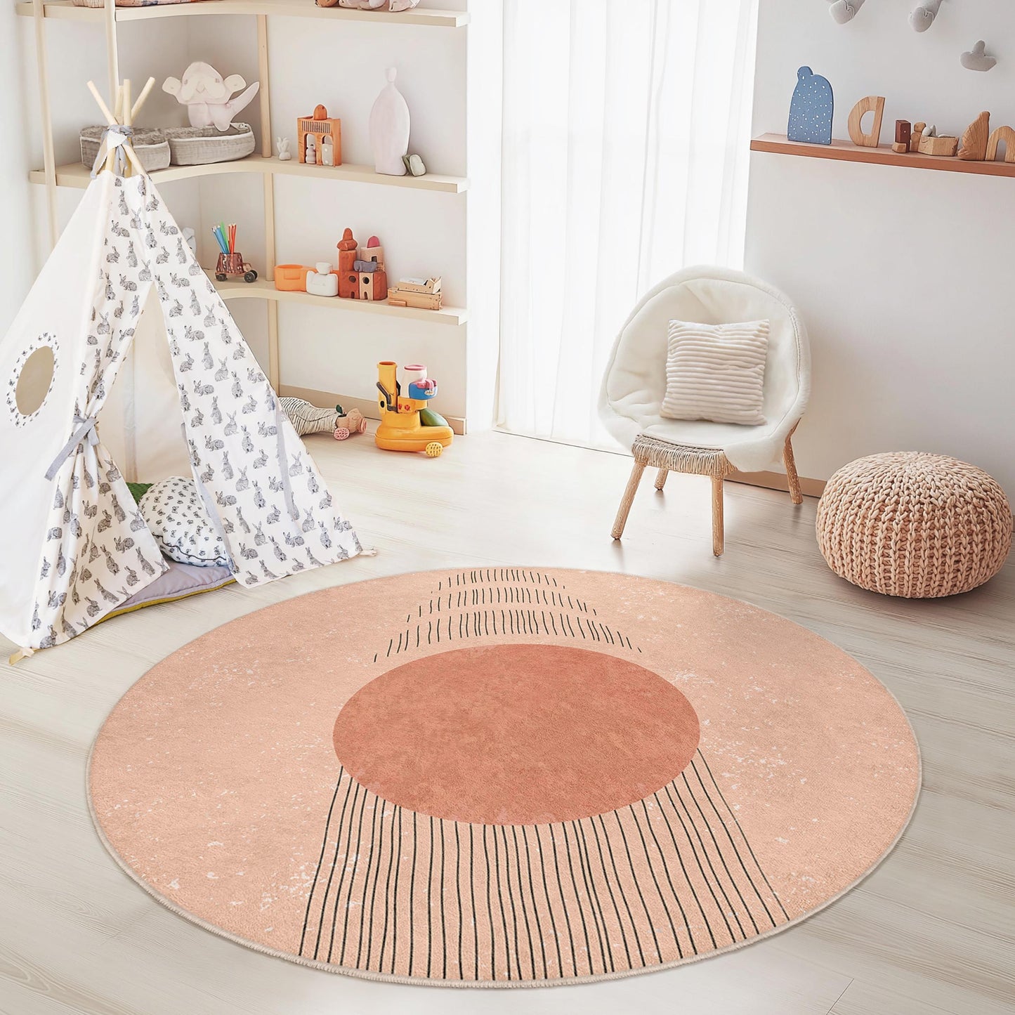 Geometrischer runder Teppich: Weicher Teppich fürs Kinderzimmer
