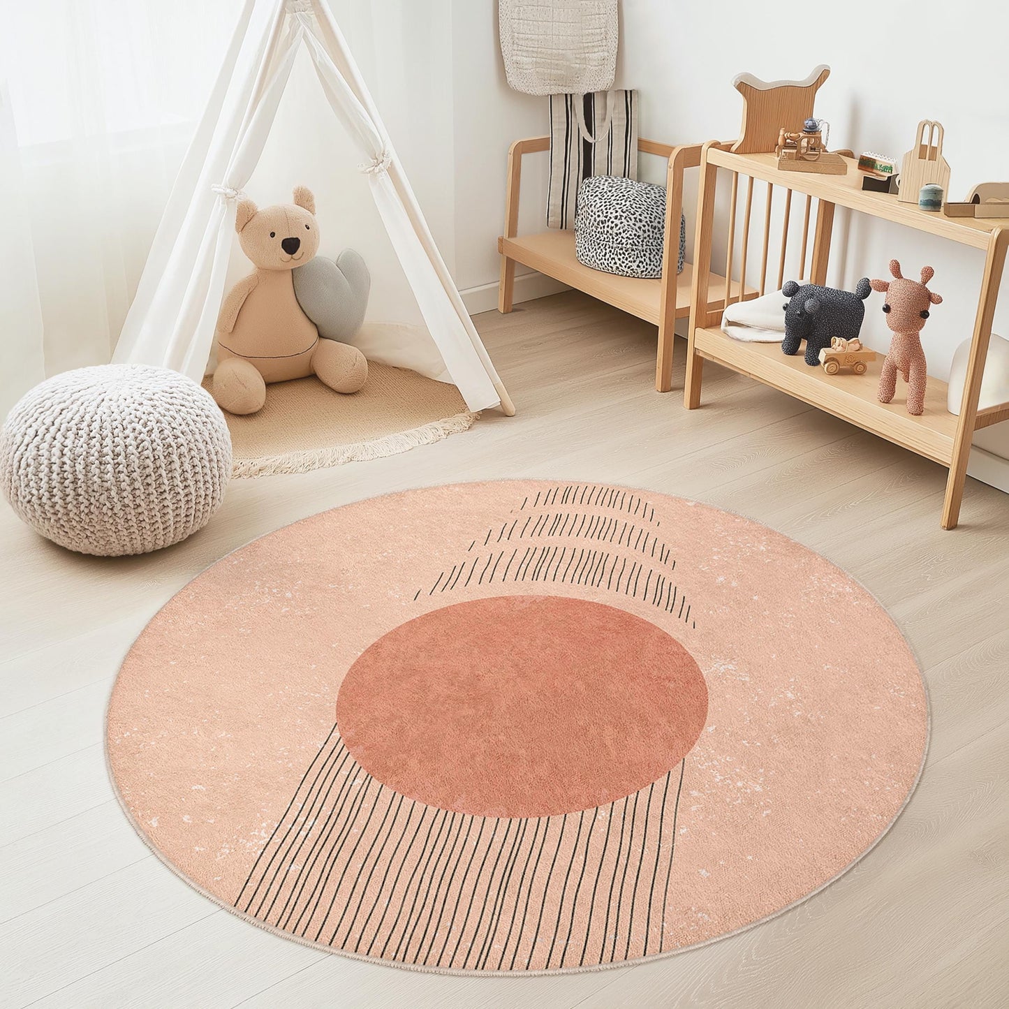 Geometrischer runder Teppich: Weicher Teppich fürs Kinderzimmer