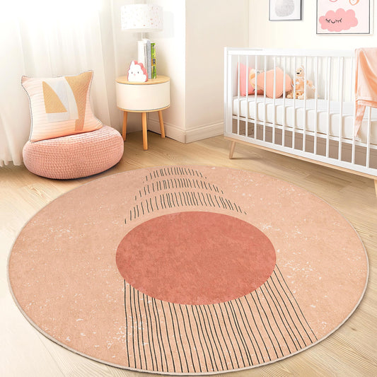 Geometric Round Area Rug: Soft Kids Playroom Carpet