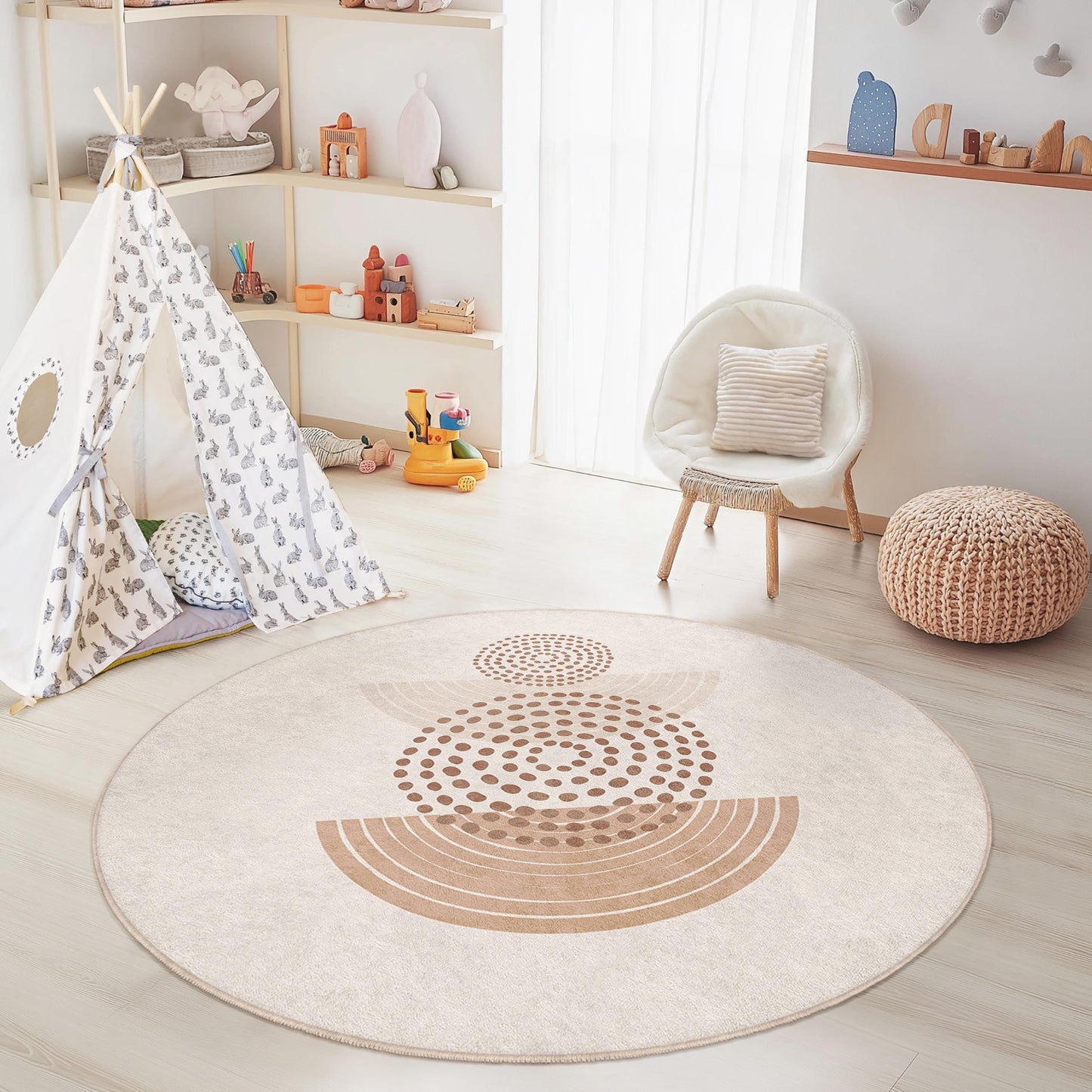 Geometrischer Kreisteppich, runder Musterteppich, weicher Kinderzimmerteppich, moderne Kinderzimmerdekoration, Spielzimmerteppich, Teppich mit Kreisdesign