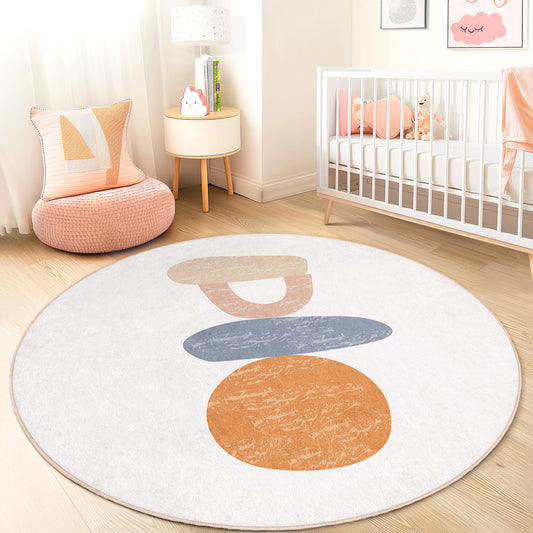 Abstract Round Kids Rug, Soft Nursery Carpet, Playroom Decor, Modern Design Play Mat, Baby Room Rug, Colorful Circle Rug