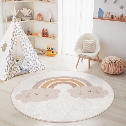 Cute Rainbow Clouds Round Kids Rug, Playful Nursery Decor, Soft Round Carpet for Children's Room, Cozy Play Mat, Kids Room Accessories