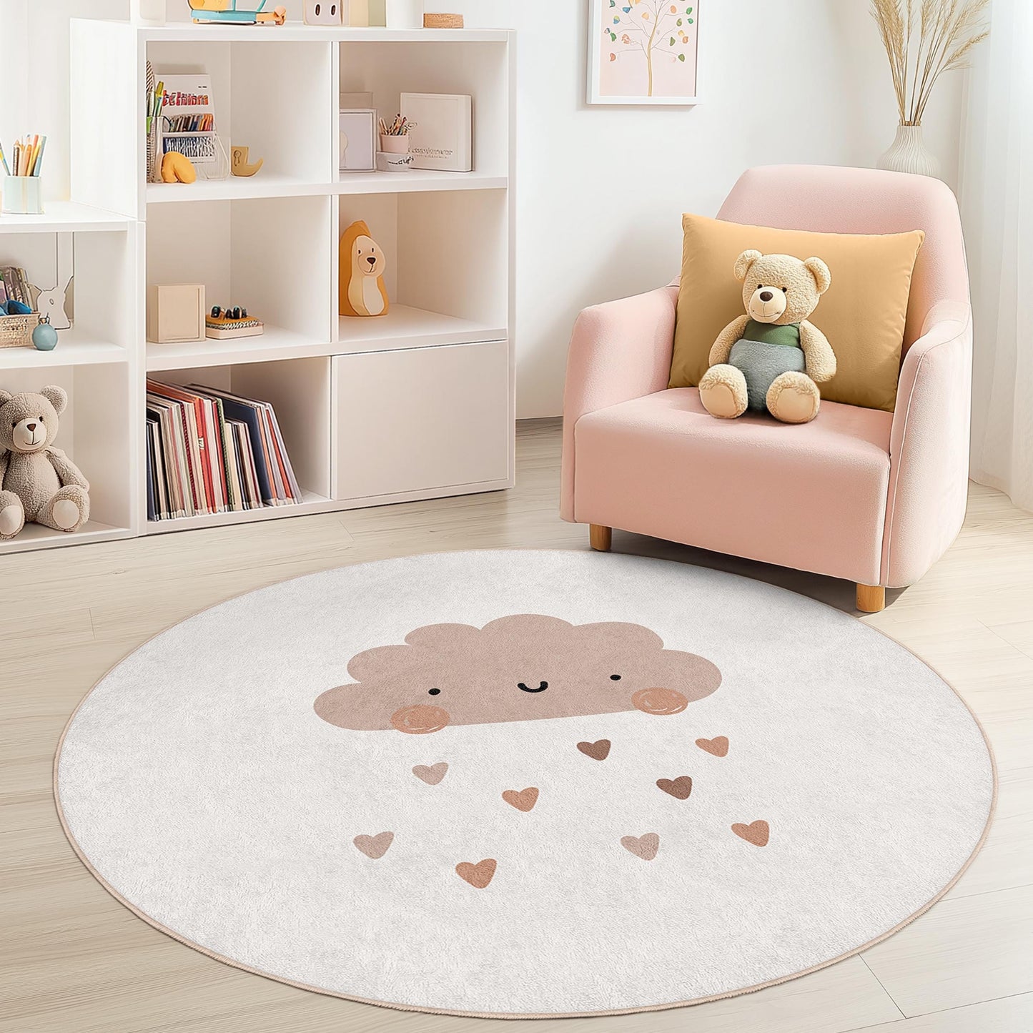 Niedlicher runder Wolken-Kinderteppich, bezaubernder Kinderzimmerteppich, weicher Spielteppich, Herz-Regen-Babymatte, Kinderzimmerdekoration