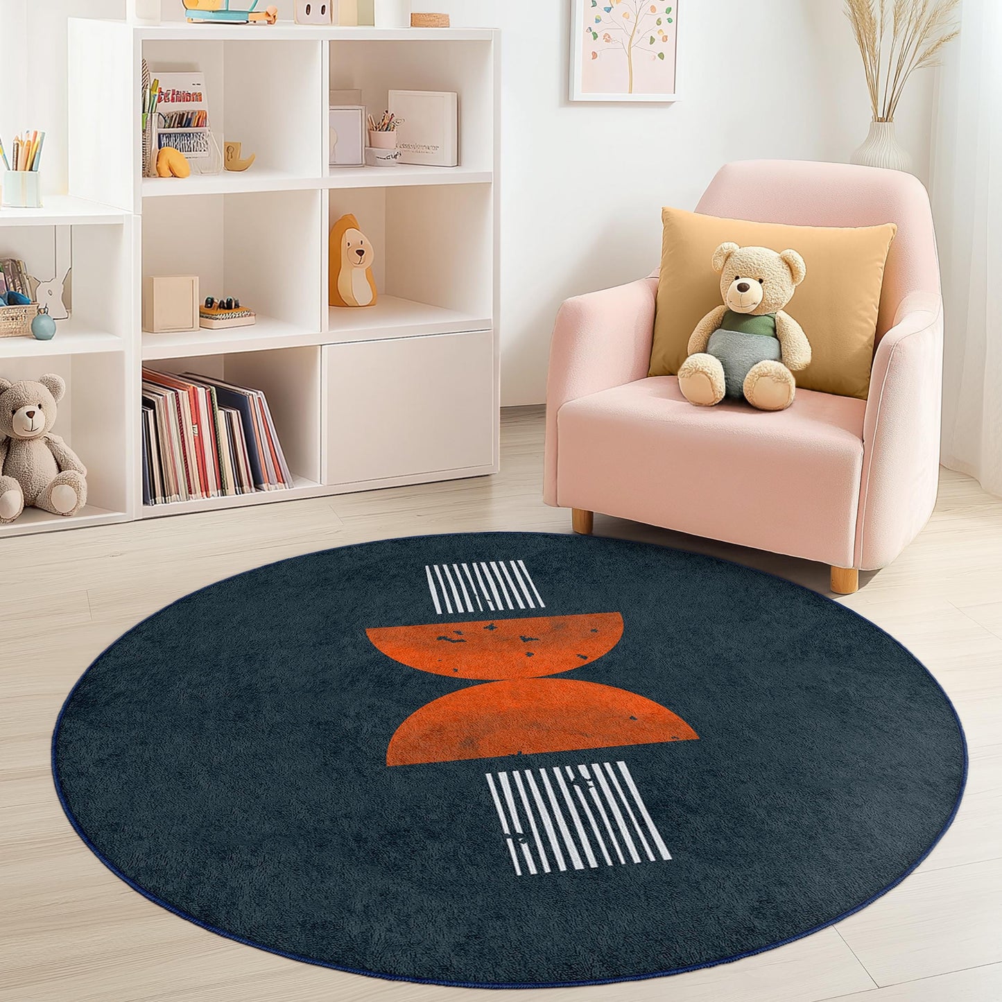 Geometrischer runder Kinderzimmerteppich, moderne Spielmatte, runder Teppich fürs Babyzimmer, weicher Teppich, Kinderzimmerdeko, Spielzimmerboden