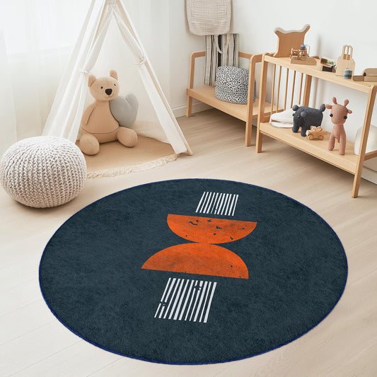 Geometric Round Kids Room Rug, Modern Design Play Mat, Round Carpet for Nursery, Soft Area Rug, Kids Decor, Playroom Flooring