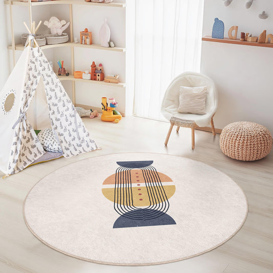Modern Geometric Round Area Rug, Stylish Round Carpet for Kids Room, Soft Play Mat, Nursery Decor, Playroom Rug, Children's Room Decor