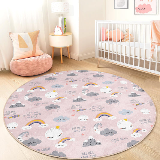 Dreamy Clouds Round Kids Rug, Rainbow Nursery Rug, Soft Play Mat for Children, Cute Baby Room Decor, Kid's Room Accessories