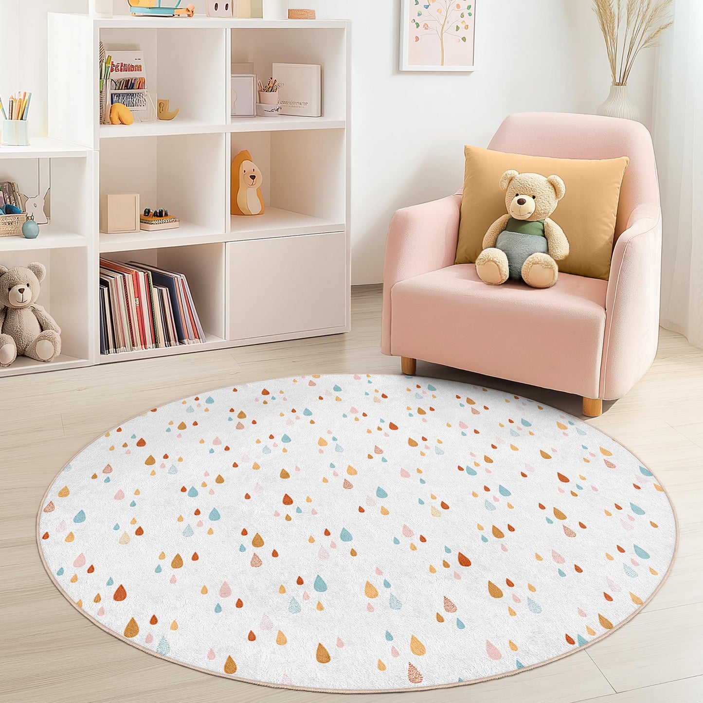 Bunter Regentropfen-Kinderteppich: Weiche Spielmatte, Kinderzimmerdekoration