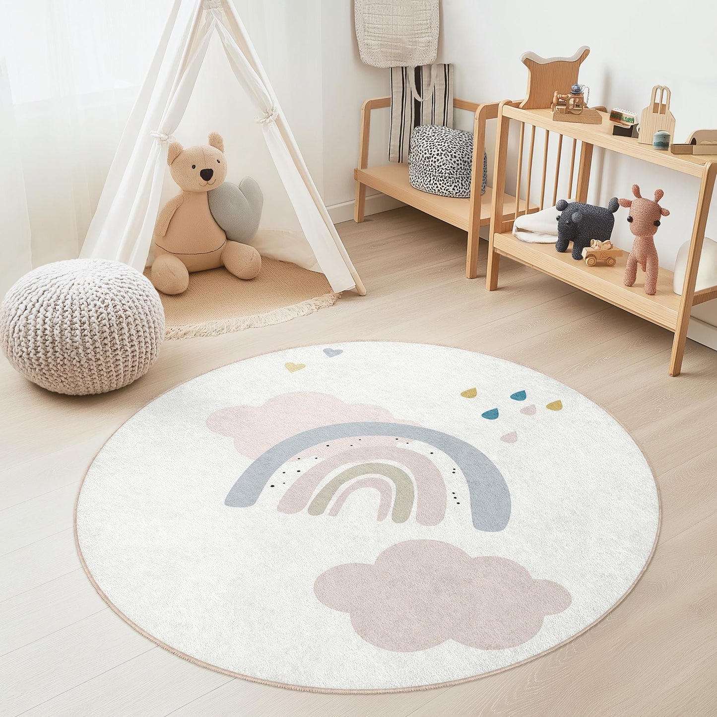 Regenbogenwolken-Kinderteppich: Weiche Spielmatte, Kinderzimmerdekoration