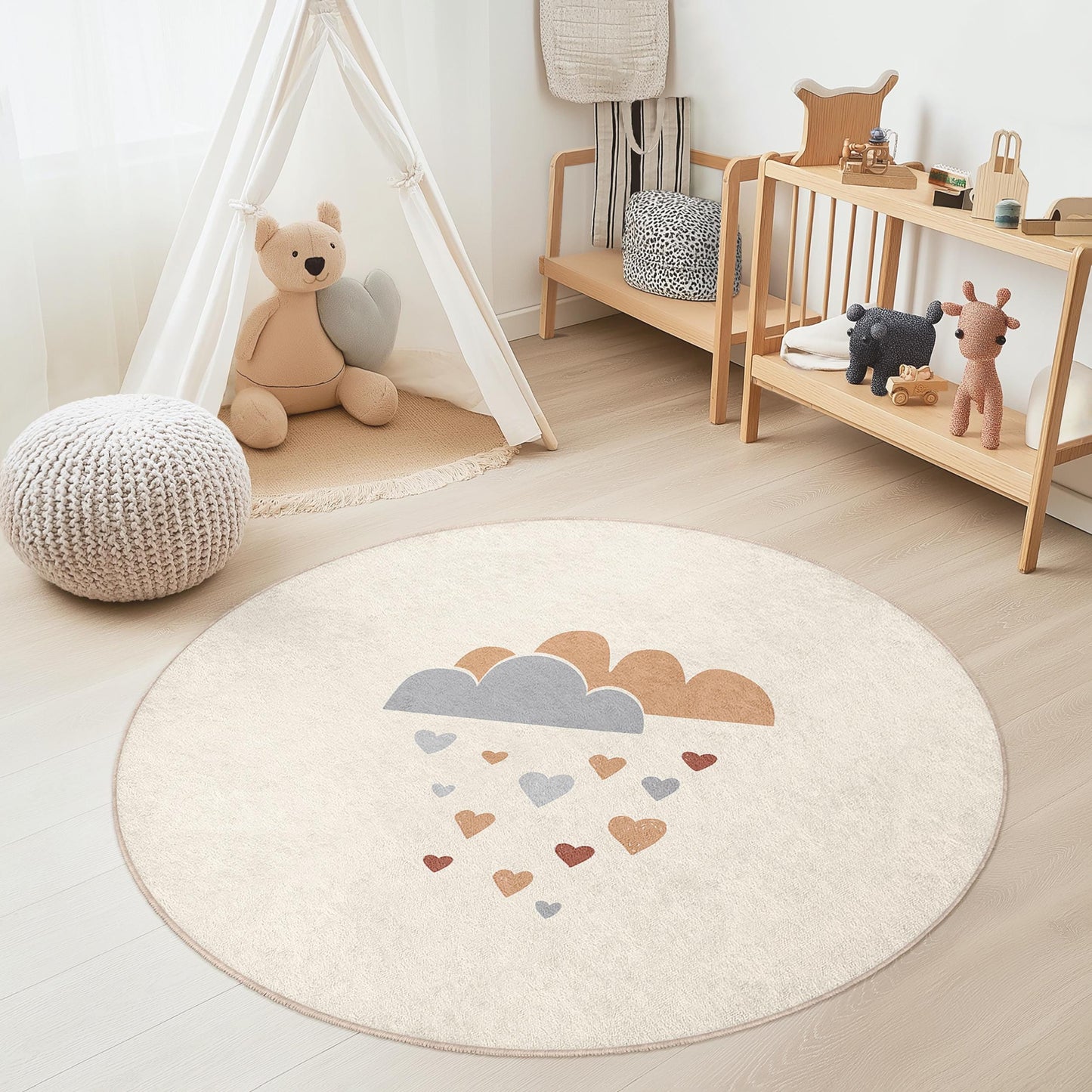 Wolken- und Herzensteppich für Kinder: Weicher Teppich für Kinderzimmer und Spielzimmer