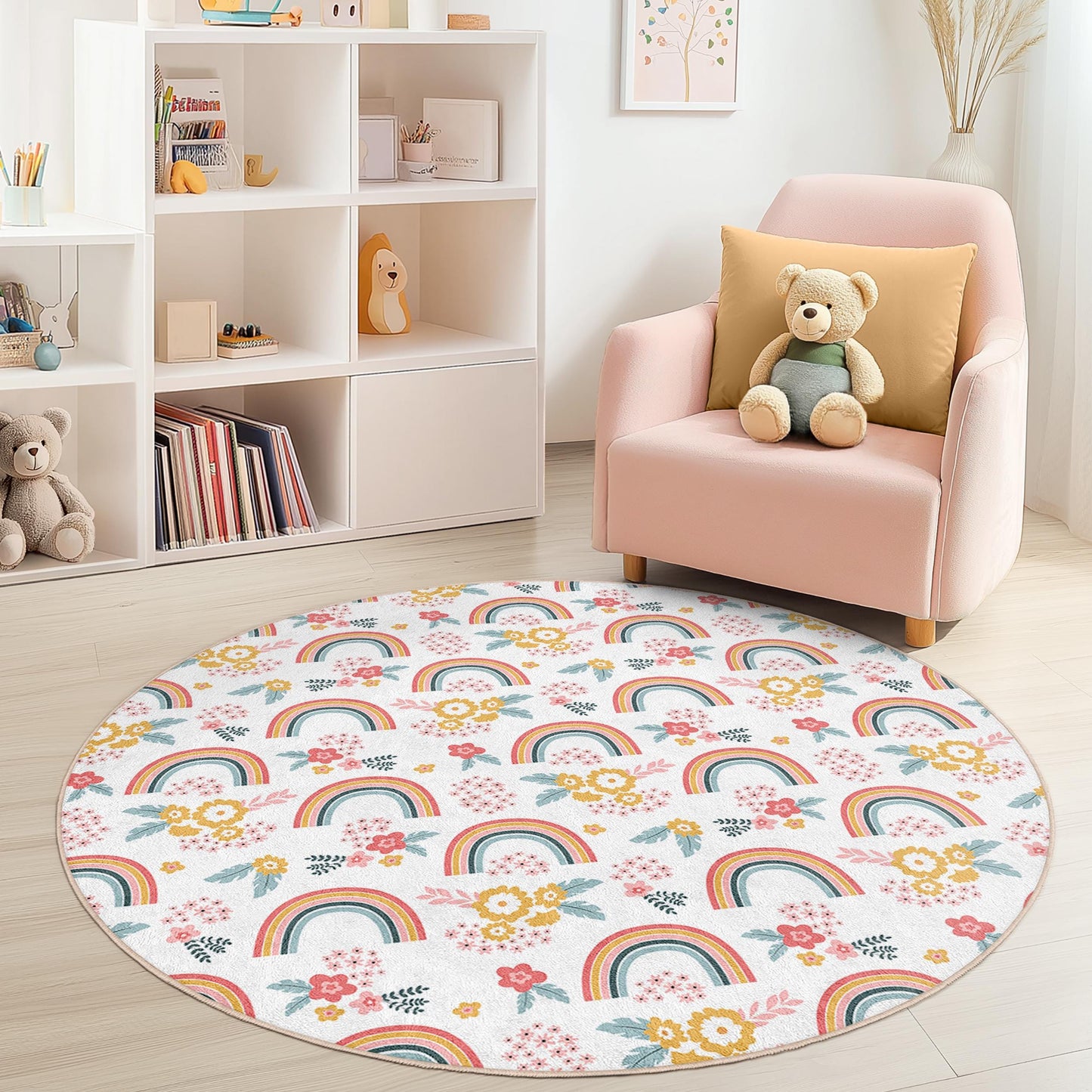 Runder Regenbogen-Blumenteppich: Kinderzimmer-Dekoration