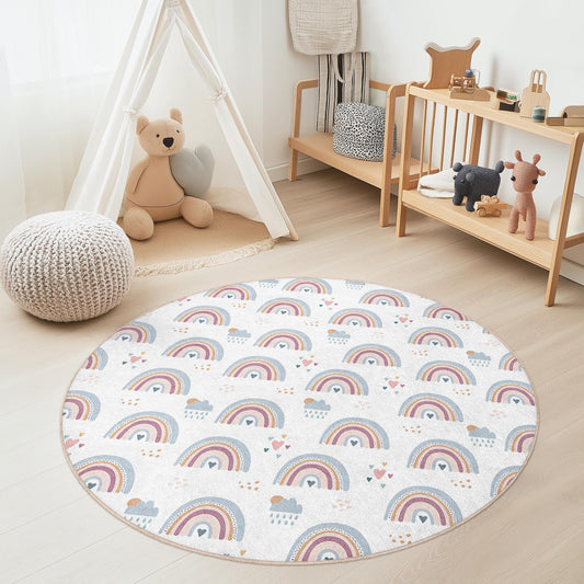Rainbow Kids Play Rug: Soft Nursery Playroom Carpet
