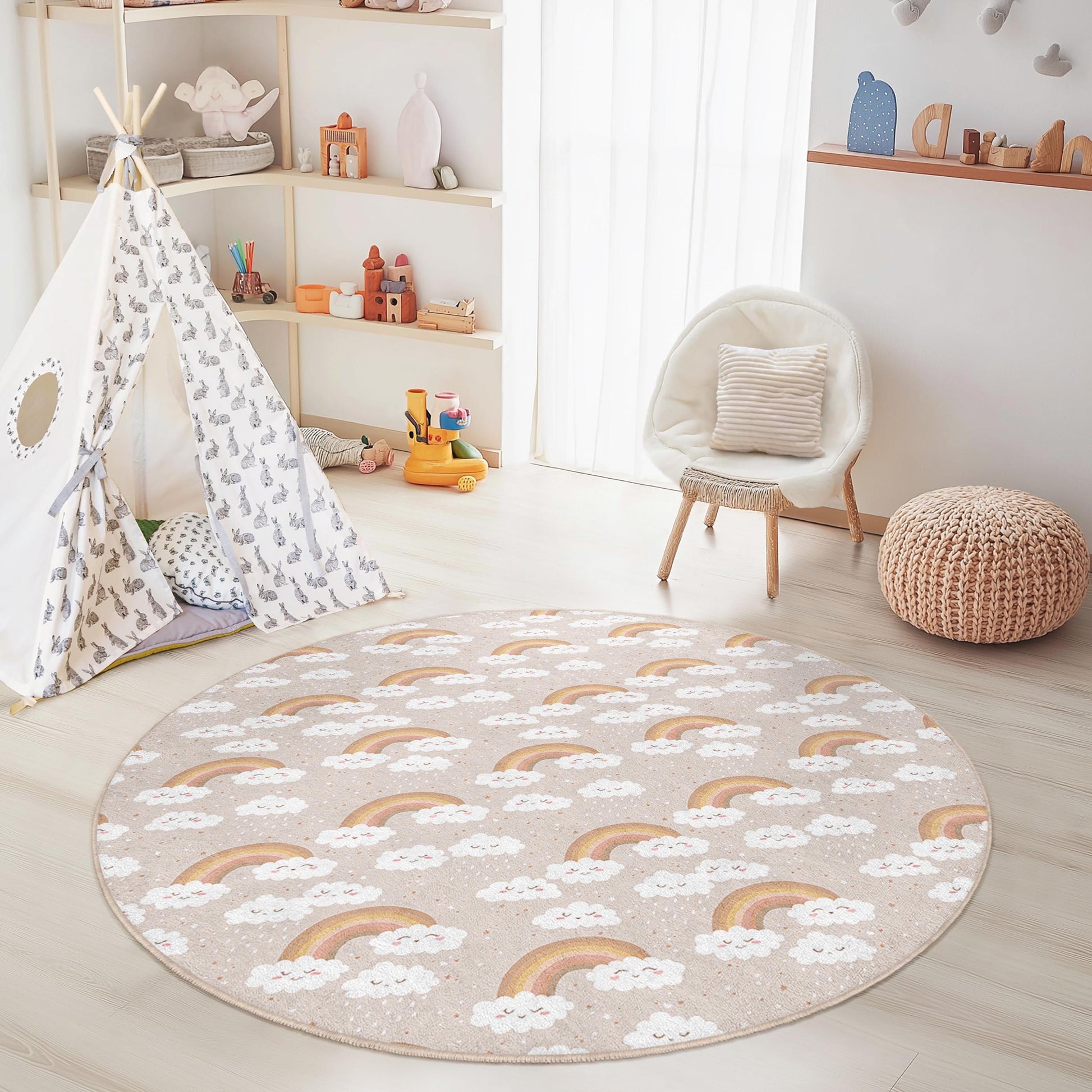 Rainbow Cloud Kids Rug: Soft Nursery Playroom Carpet