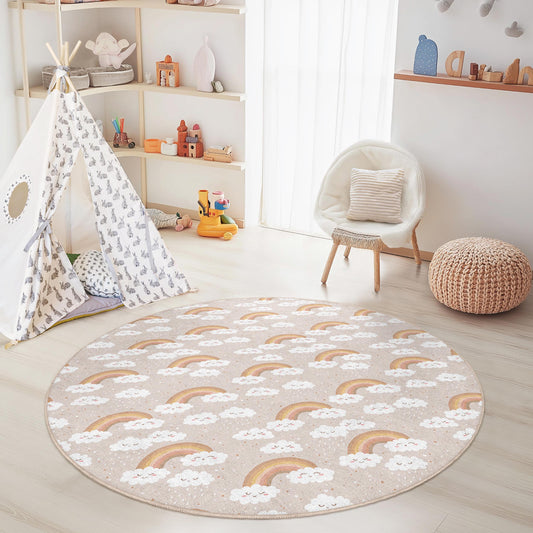 Rainbow Cloud Kids Rug: Soft Nursery Playroom Carpet