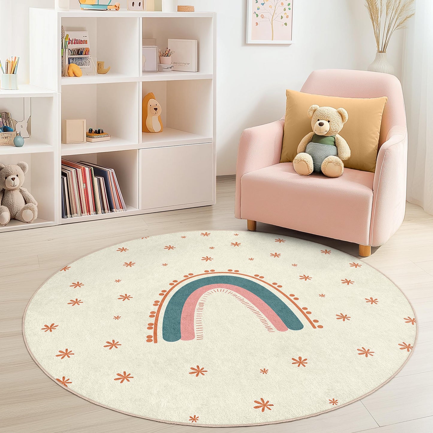 Regenbogen-Kinderteppich: Weicher Spielzimmerteppich mit Sternen