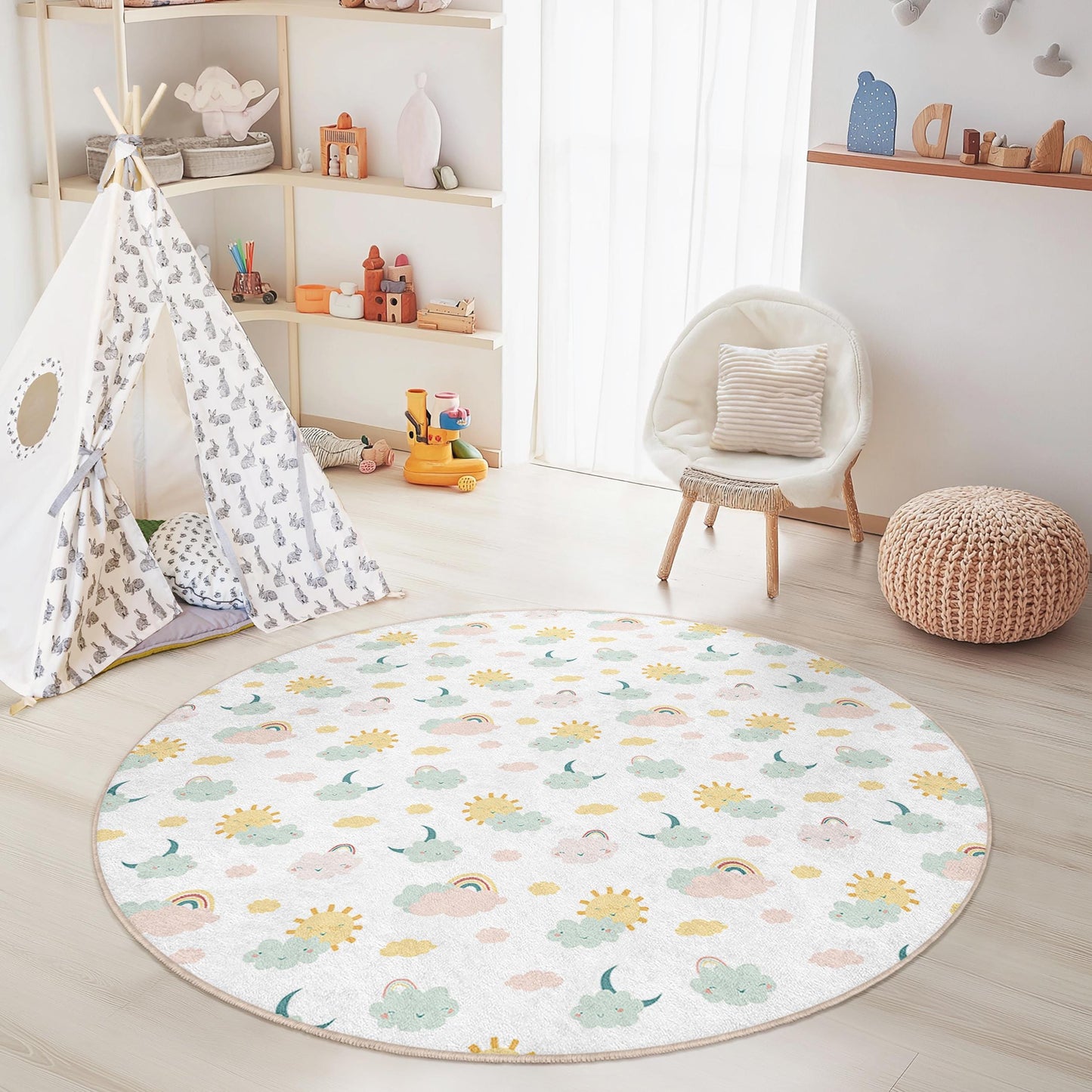 Spielteppich „Wolken &amp; Sonnenschein“ für Kinder: Weicher Kinderzimmerteppich