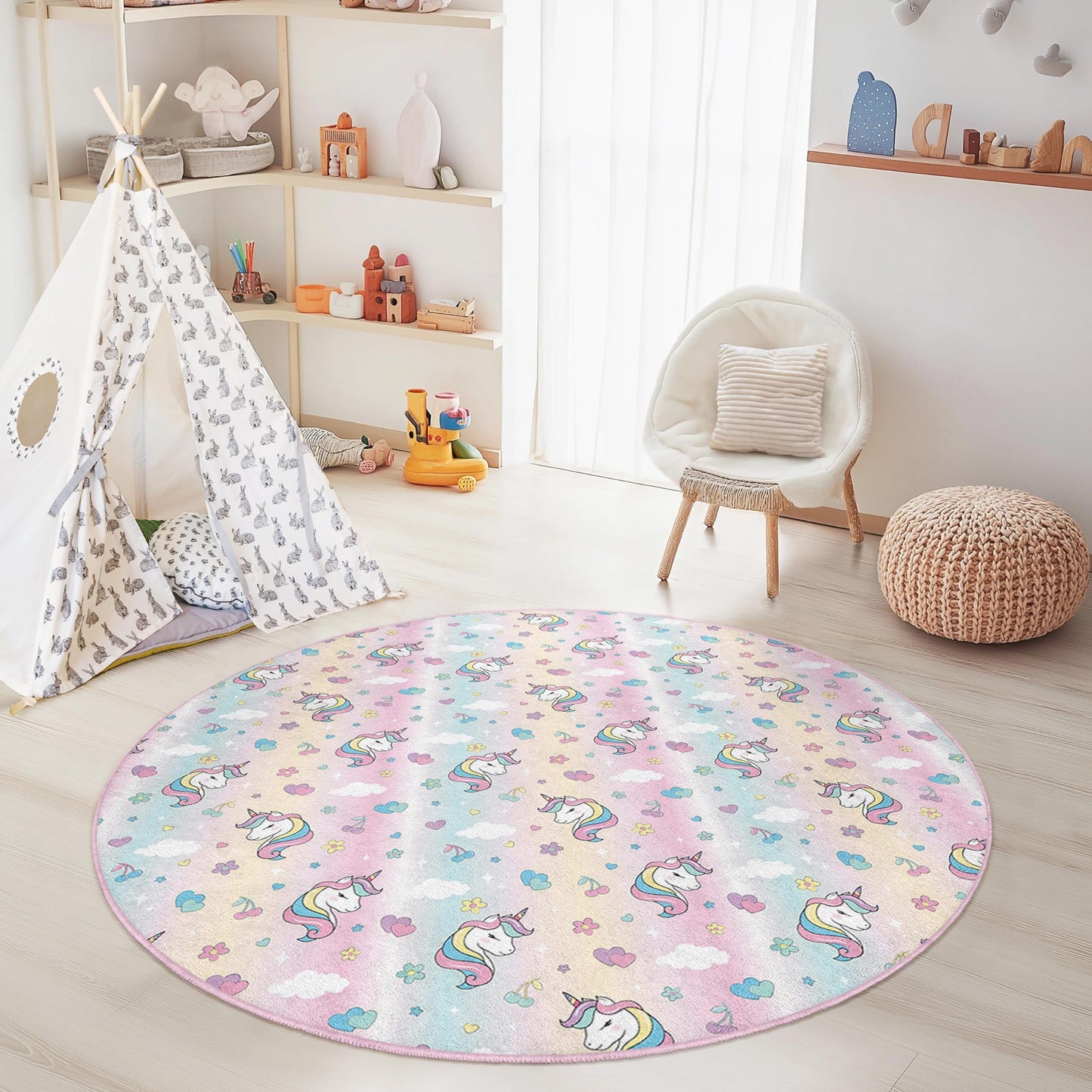 Einhorn-Spielteppich für Kinder: Weiche Spielmatte fürs Kinderzimmer, Pastellfarben