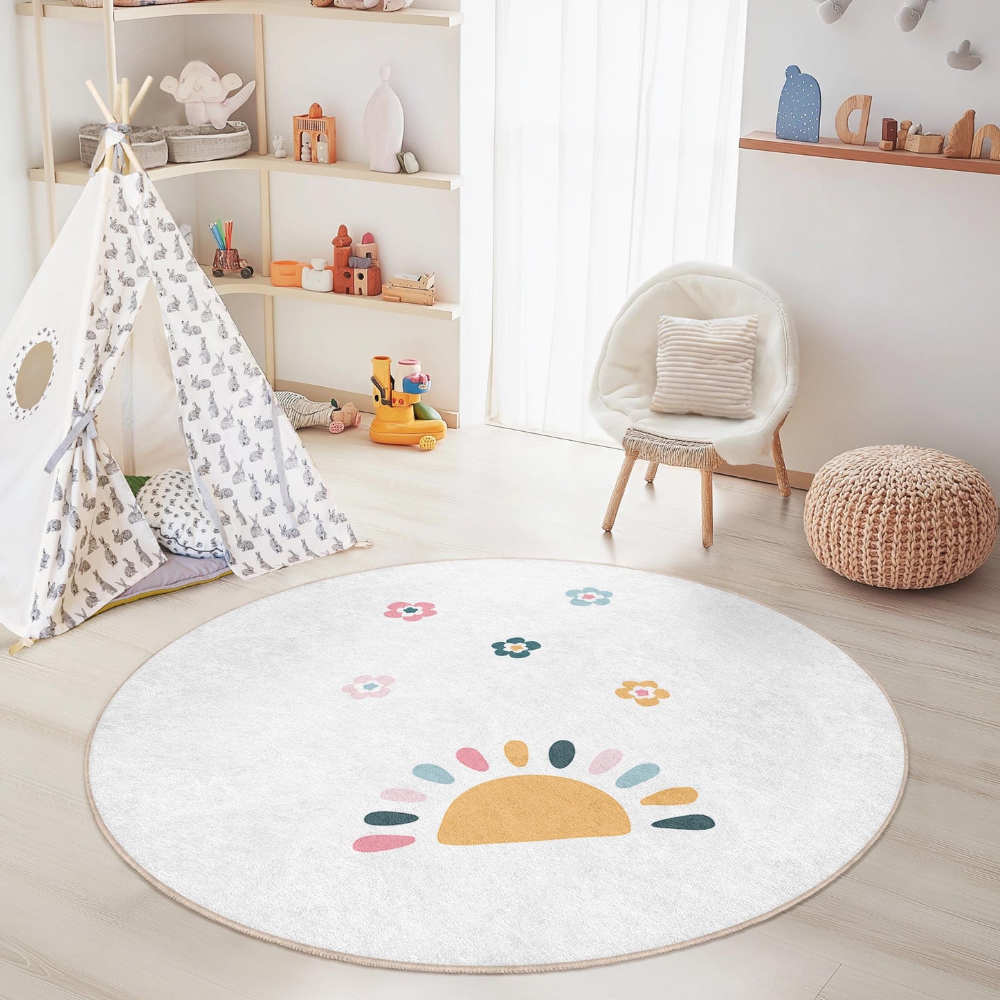 Sunny Floral Kids Rug: Soft Play Mat, Nursery Decor