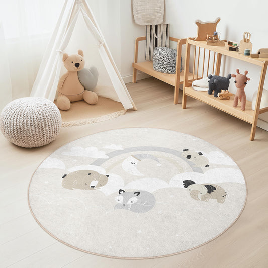 Whimsical Animal Kids Rug: Soft Nursery Play Mat