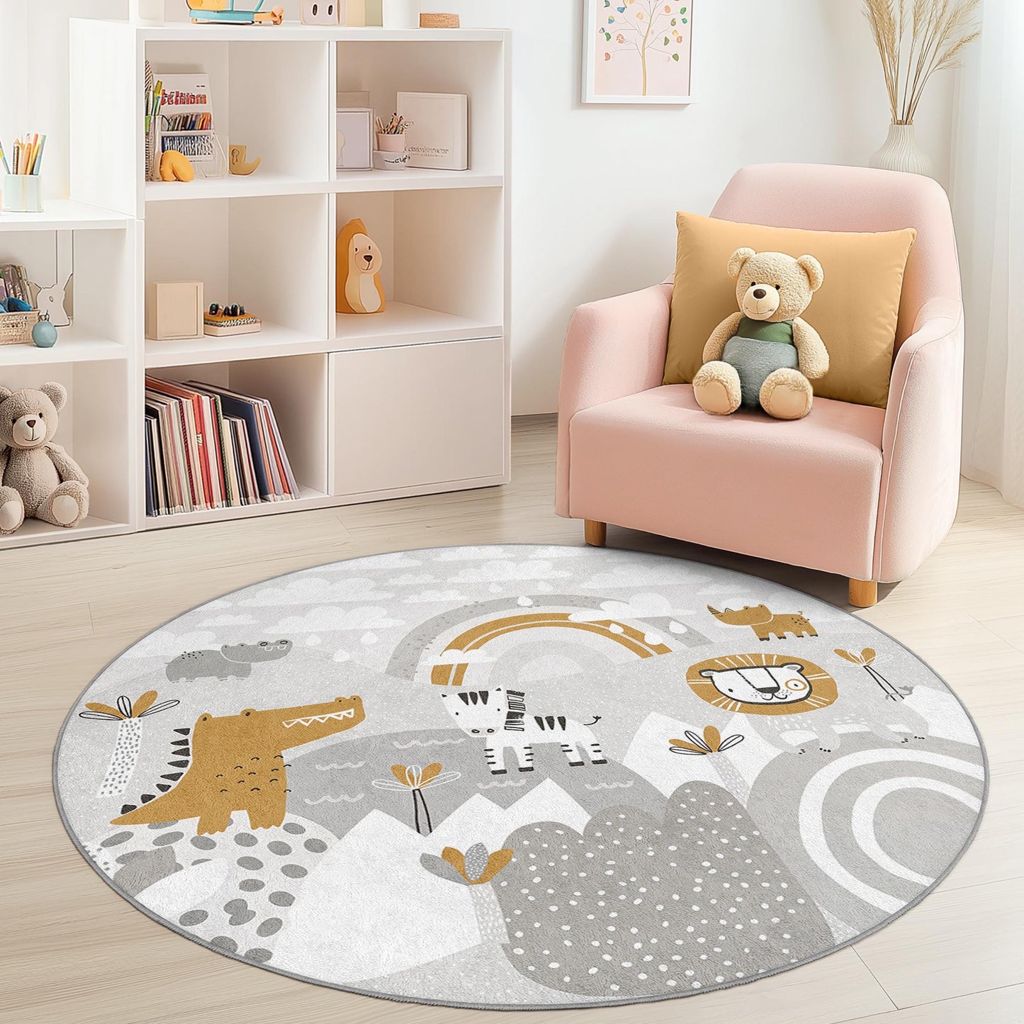 Safari-Abenteuer-Spielteppich für Kinder: Spielmatte mit Tiermotiven, Dschungel-Kinderzimmerdeko