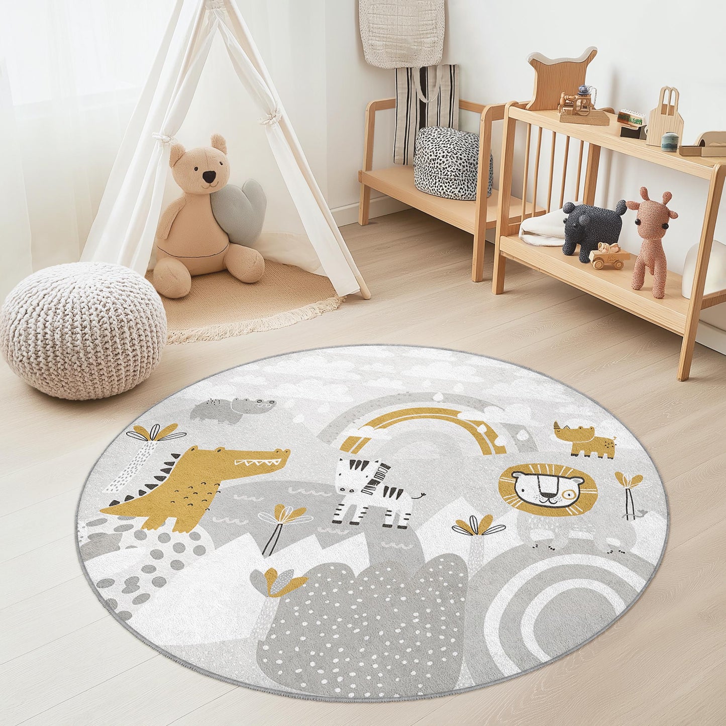 Safari-Abenteuer-Spielteppich für Kinder: Spielmatte mit Tiermotiven, Dschungel-Kinderzimmerdeko