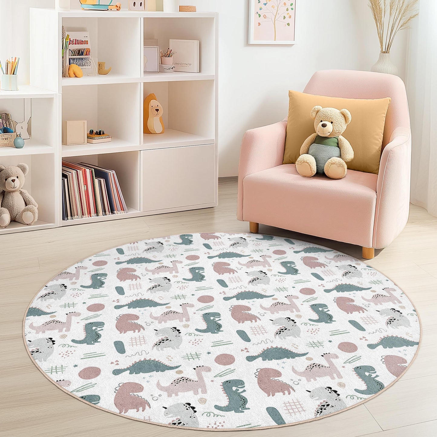 Dinosaurier-Spielteppich für Kinder: Runde Spielmatte, personalisierte Kinderzimmerdekoration