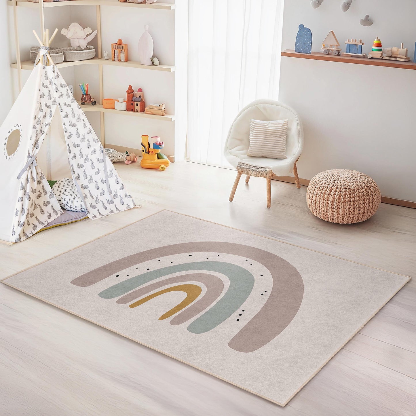 Rainbow Arc Kinderteppich: Weiche Spielmatte, moderne Kinderzimmerdekoration