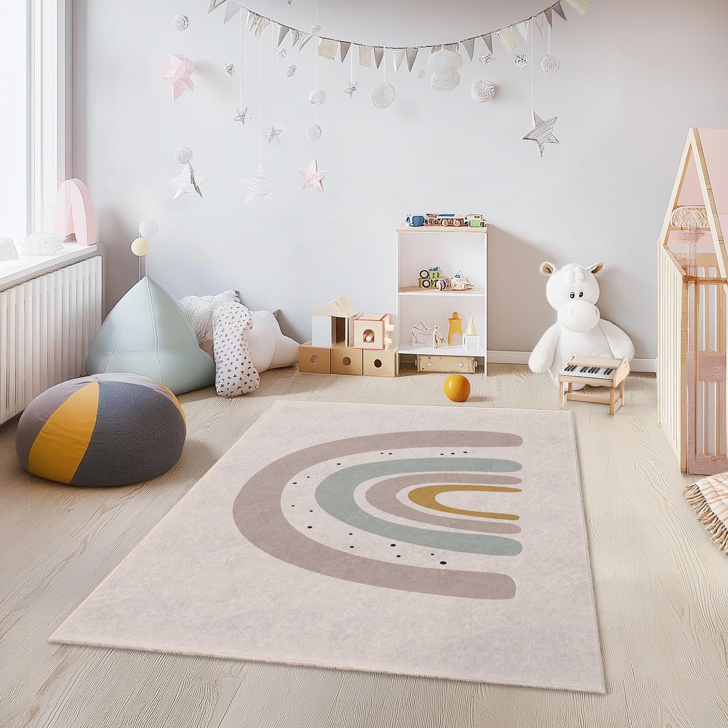Rainbow Arc Kinderteppich: Weiche Spielmatte, moderne Kinderzimmerdekoration