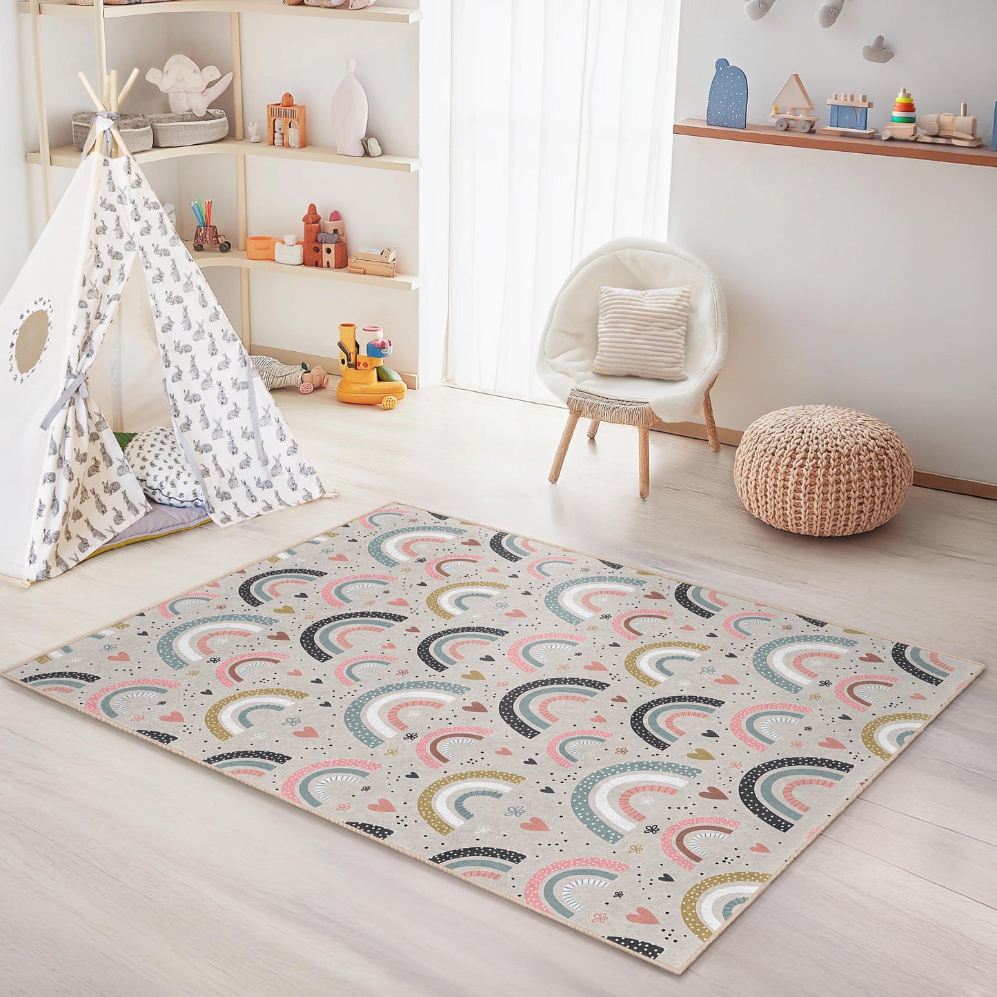 Regenbogen-Kinderteppich: Weicher Teppich für Spielzimmer und Kinderzimmer