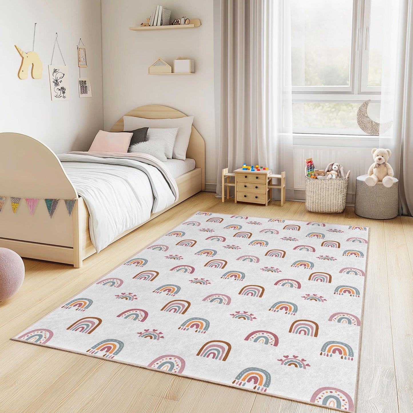 Regenbogen-Kinderzimmerteppich: Personalisierte Spielmatte fürs Kinderzimmer